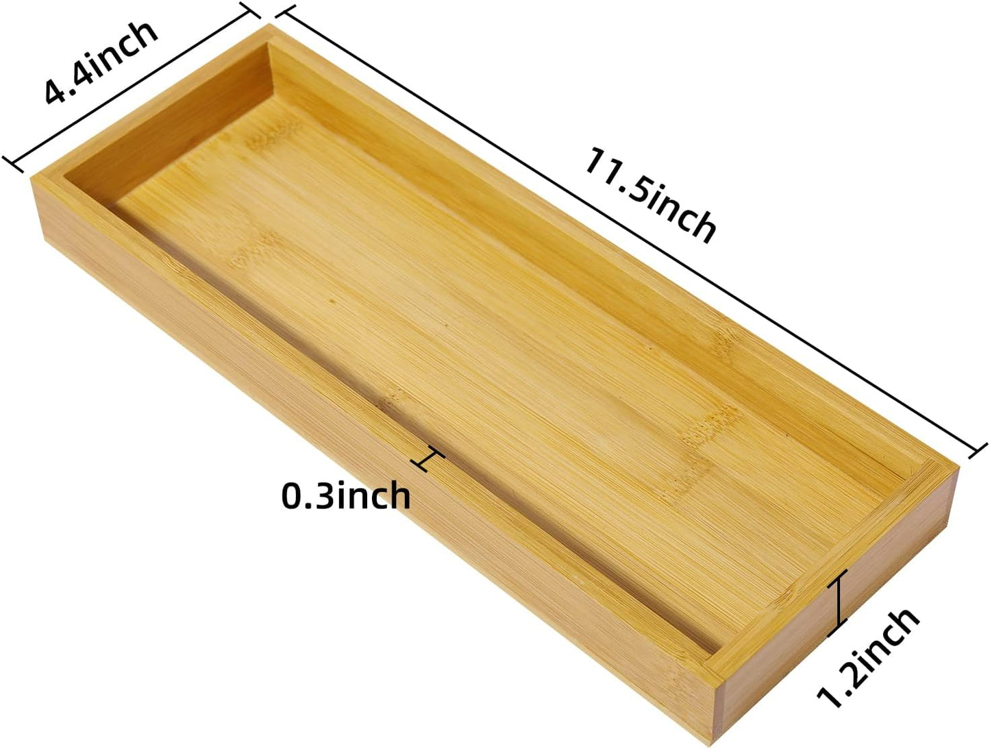 Natural Bamboo Vanity Tray, Sink Tray, Smooth and Thick Wooden Tray for Toilet Tank and Bathroom Counter Top, Kitchen Decor Wood Holder and SPA Home, 11.5x4.4x1.2 inches
