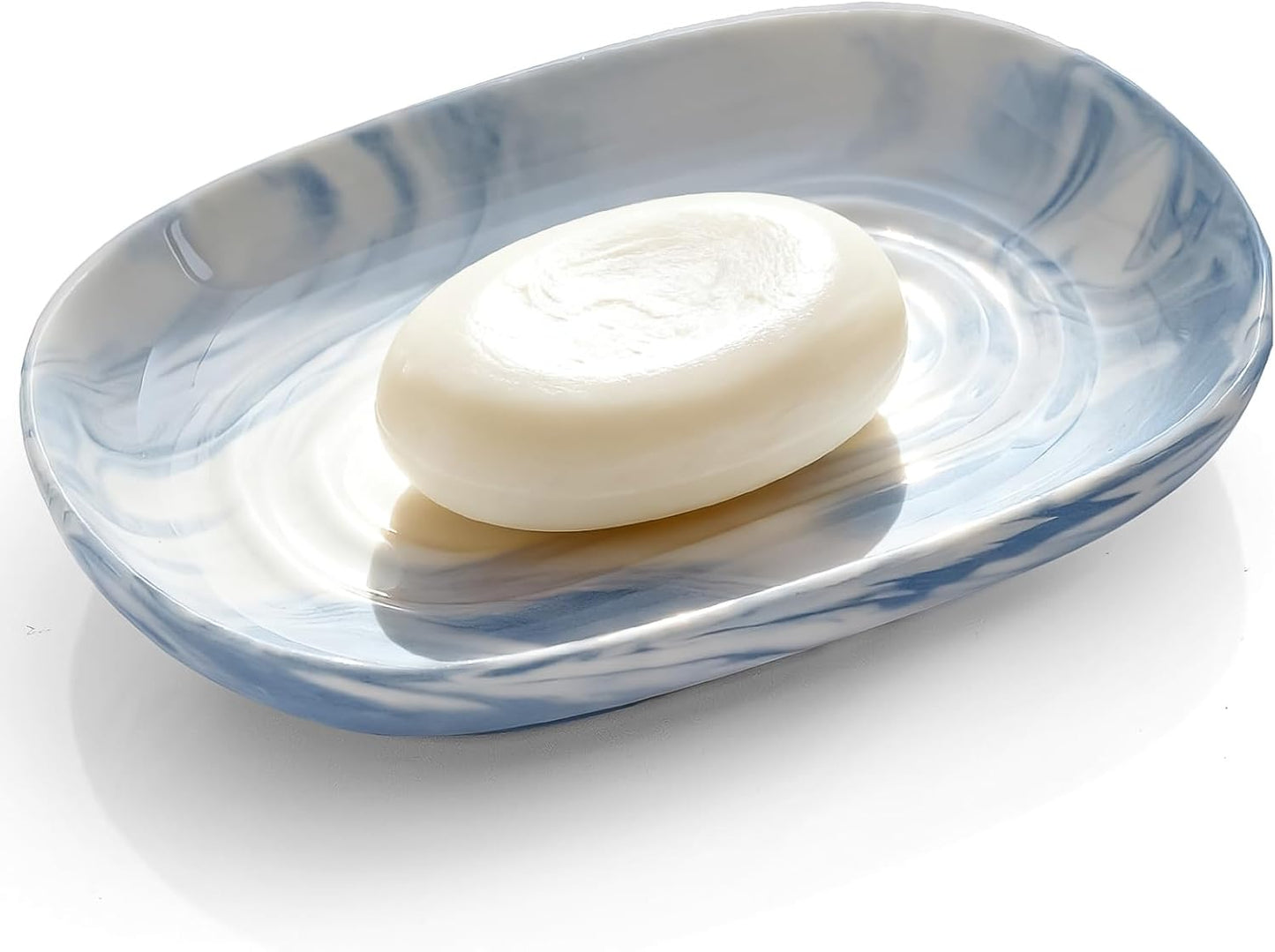 OTHIX Blue Ceramic Soap Dish with Unique Marble Texture, Decorative Bar Soap Holder for Bathroom and Kitchen, Cute Soap Dishes for Bar Soap, Jewelry, Ring (Blue Texture)