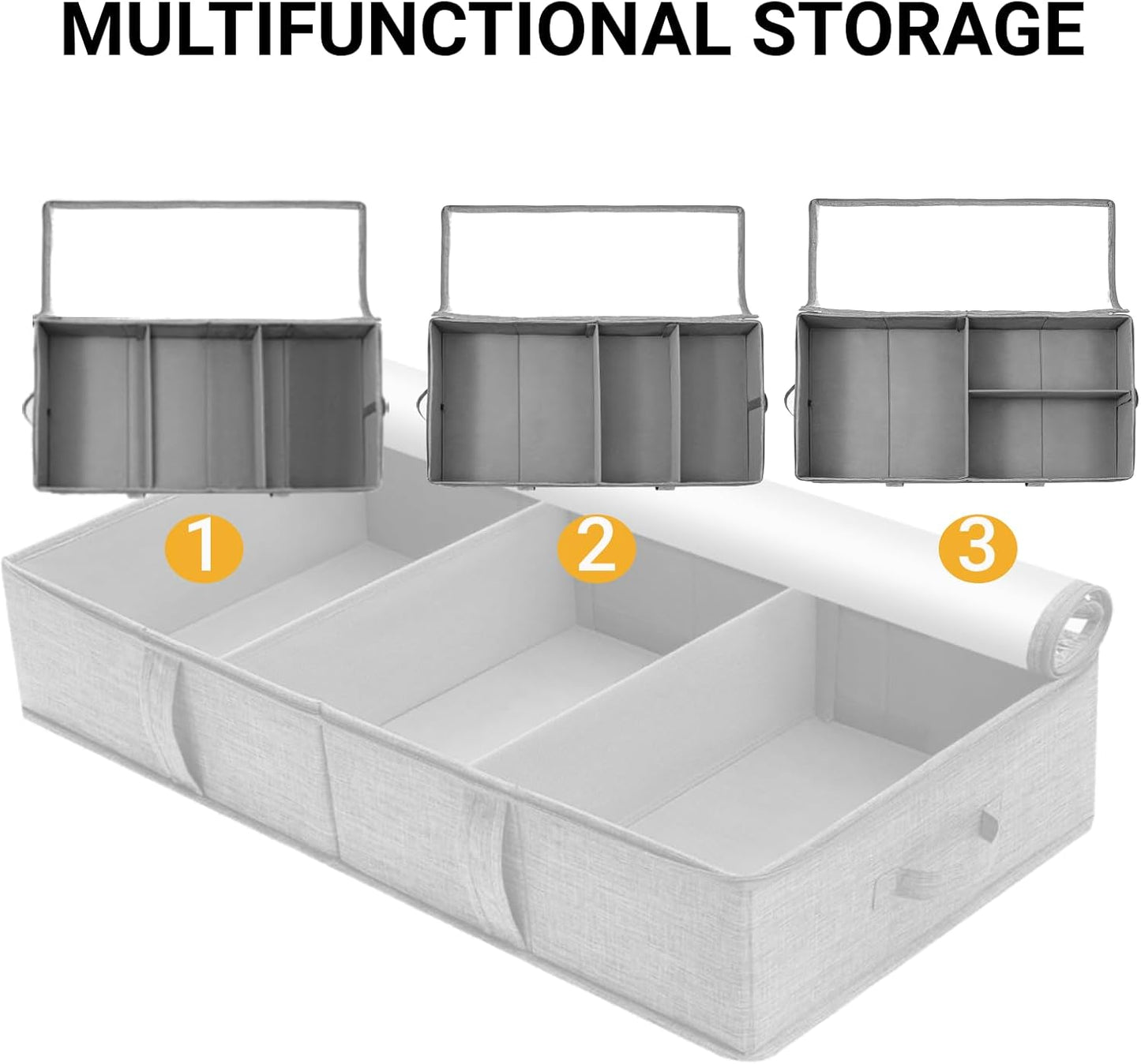 2 Packs Under Bed Storage Containers, Foldable Clothes Draw Organizers with Adjustable Dividers, Handles, Clear Window, Closet Storage Bins for Clothing, Shoes, Blankets