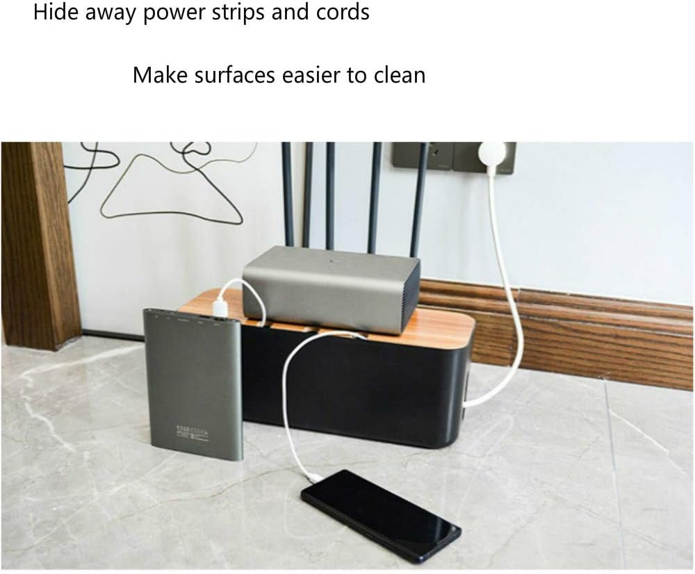 2 Pieces Cable Management Box|Cord Organizer Box| Hide and Conceal Power Strips and Electrical Cords from TVs, Computers, and Desks (Black 2PCS)