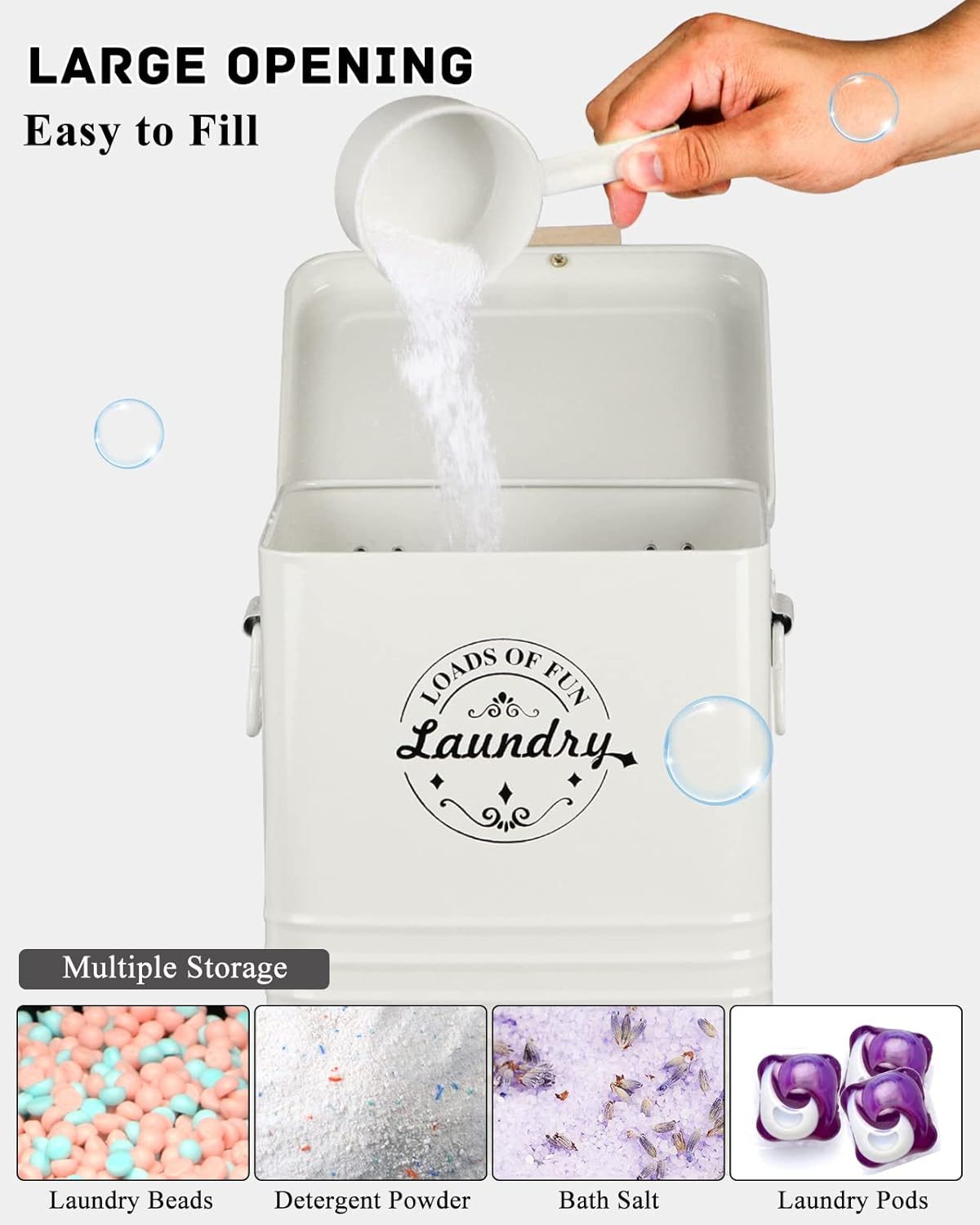 Laundry Detergent Powder Container Dispenser Holder for Laundry Room Organization. Metal Laundry Soap Dispenser with Scoop and Lid. Modern Farmhouse Laundry Room Decor and Accessories (Cream)