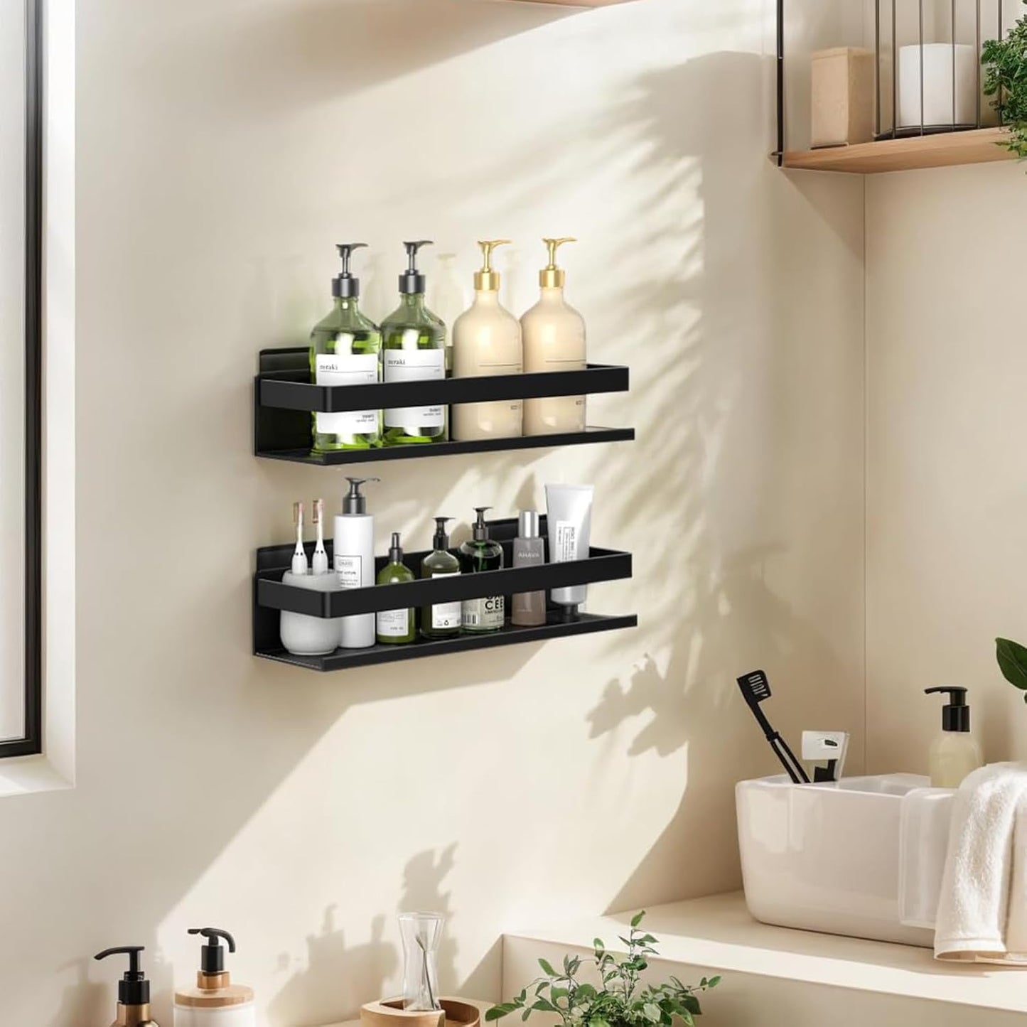 Aluminum Shower Rack 2-Pack 11.8in, Stick-on Bathroom Rack, Thickened and Sturdy Bathroom Storage Rack Wall-Mounted, no Punching and no Drilling Installation Methods(2 Layers 11.8in)