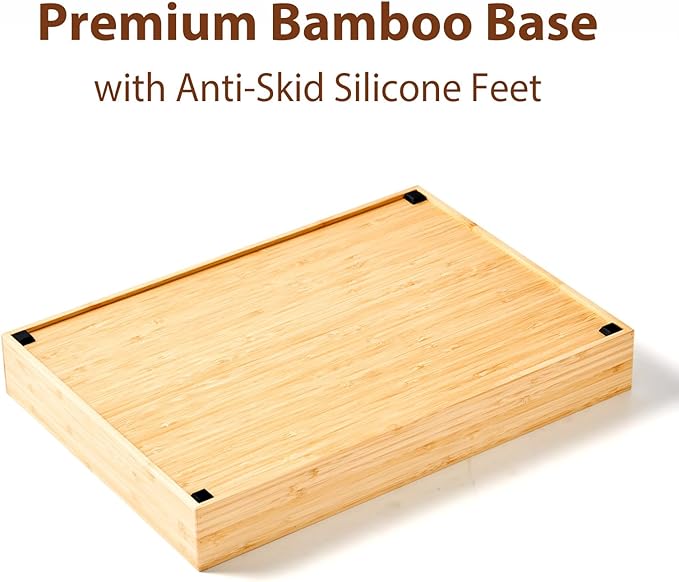 Umilife Large Bamboo Desk Drawer Organizer, Wood Junk Organizer Tray with Adjustable Dividers, Anti-Skip Storage Organization in Office Bathroom Drawer for Vanity, Makeup, 15" x 12"