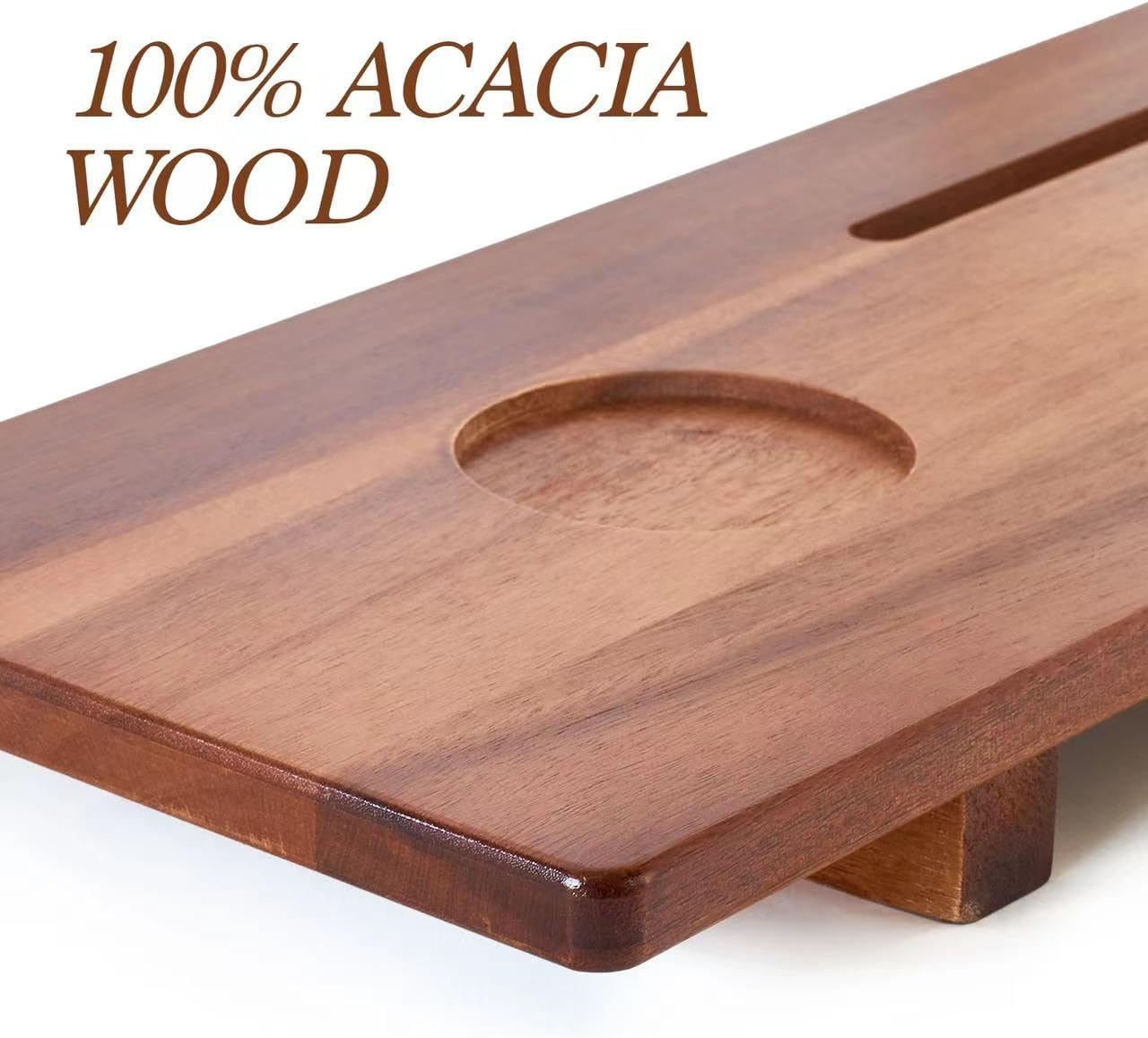 Luxe Premium Acacia Wood Bathtub Tray Caddy with Adjustable Legs, 35x9 Inch Large Wooden Bath Tub Board, Anti-Tipping Bath Shelf Over Tub, Bathtub Accessories