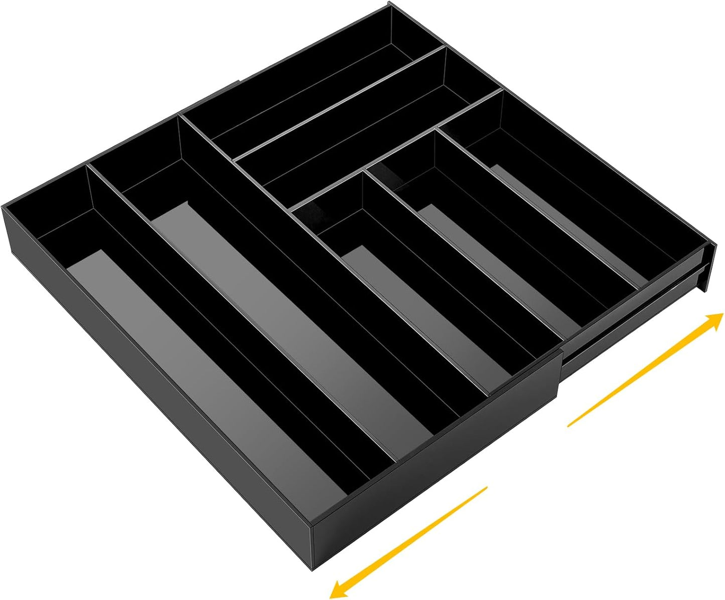 1 Pcs Acrylic Drawer Organizer Maximum 15 x 18 x 2 Inch Expandable Drawer Organizer Pens Notebook Ruler Makeup Tray with 7 Adjustable Compartments for Desk Office Kitchen Bathroom (Black)