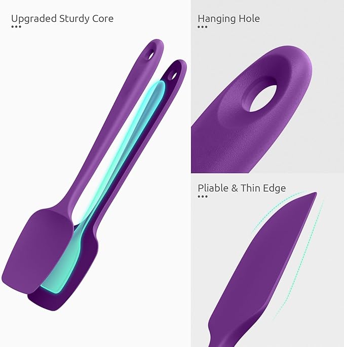 U-Taste 600ºF Heat Resistant Silicone Spatulas: Flexible Food-Grade Silicon Baking Scraper, Kitchen Cooking Mixing Utensils with Upgraded Sturdy Handle Tip for Nonstick Cookware (4-Pc., Purple)