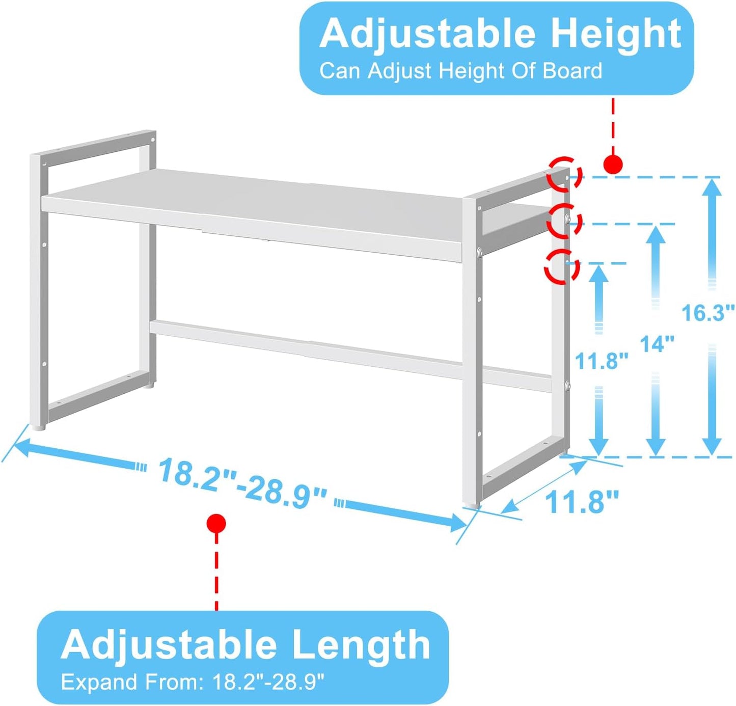 Expandable Kitchen Storage Shelves,110LBS Heavy Duty Metal Shelving Units and Storage For Small Appliance, Adjustable Stackble Storage Shelf Organizer For Kitchen Cabinet Pantry Warehouse Garage,White