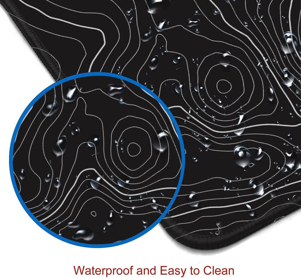 Gaming Mouse Pad, Large Topographic Mouse Pads for Desk, Non-Slip Rubber Base Mousepad, Keyboard Mouse Mat, Desk Pad with Stitched Edges, 31.5x11.8inch, Black Geographic Lines