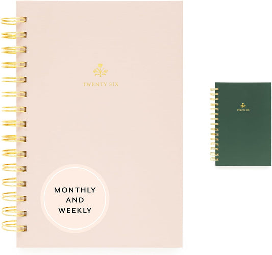 Sugar Paper 2026 Small Spiral Planner, Weekly and Monthly, January to December, 5.75" x 8.25", Calendar for Women, Matte Paper Hardcover, Spiral Bound, Pocket for Storage, 12 Month, Blush