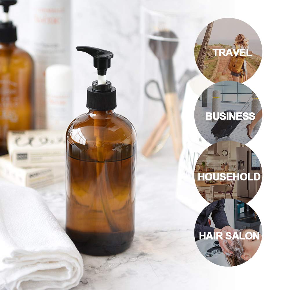 Yebeauty Empty Pump Bottle Dispenser, 17oz/500ml Lotion Soap Shampoo Pump Bottles Large Brown Bottle with Pump Plastic Refillable Containers Pack of 2