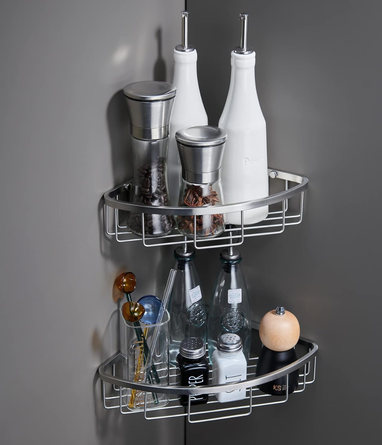 Corner Shower Caddy Organizer, SUS304 Stainless Steel Heavy Duty Rust-Proof Shelf Shampoo Holder, Wall Mounted Storage Rack for Bathroom Kitchen, 2 Packs Brushed Nickel