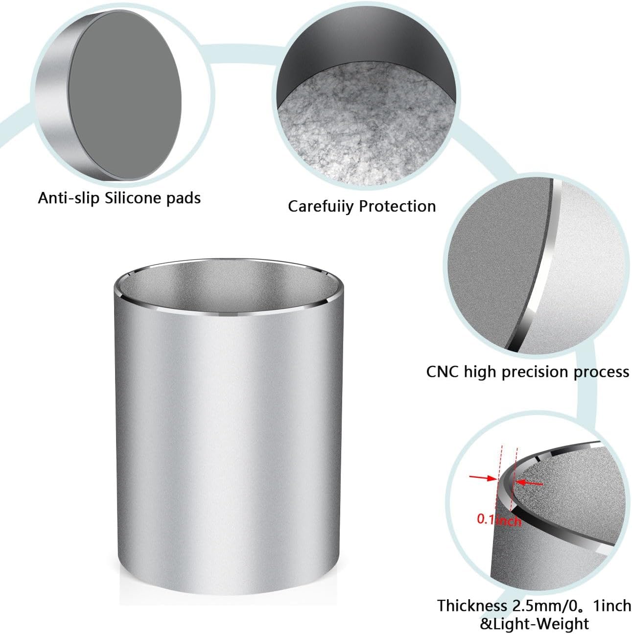 Pen holder, aluminum alloy waterproof pen holder, desktop simple and modern minimalist, multifunctional office supplies for families, kids and schools silver