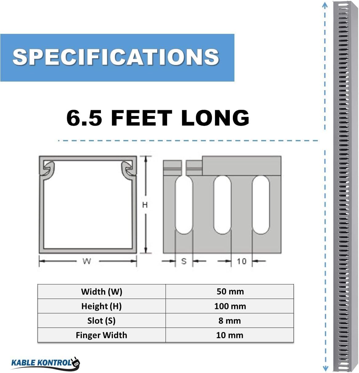 Kable Kontrol Wire Duct Open Slot Cable Raceway - 2” Width x 4” Height - 6.5 feet Long - 1 Pc/Pack – Gray – PVC Wiring Trough Wire Cover Cord Hider for Under Desk Industrial Cable Management