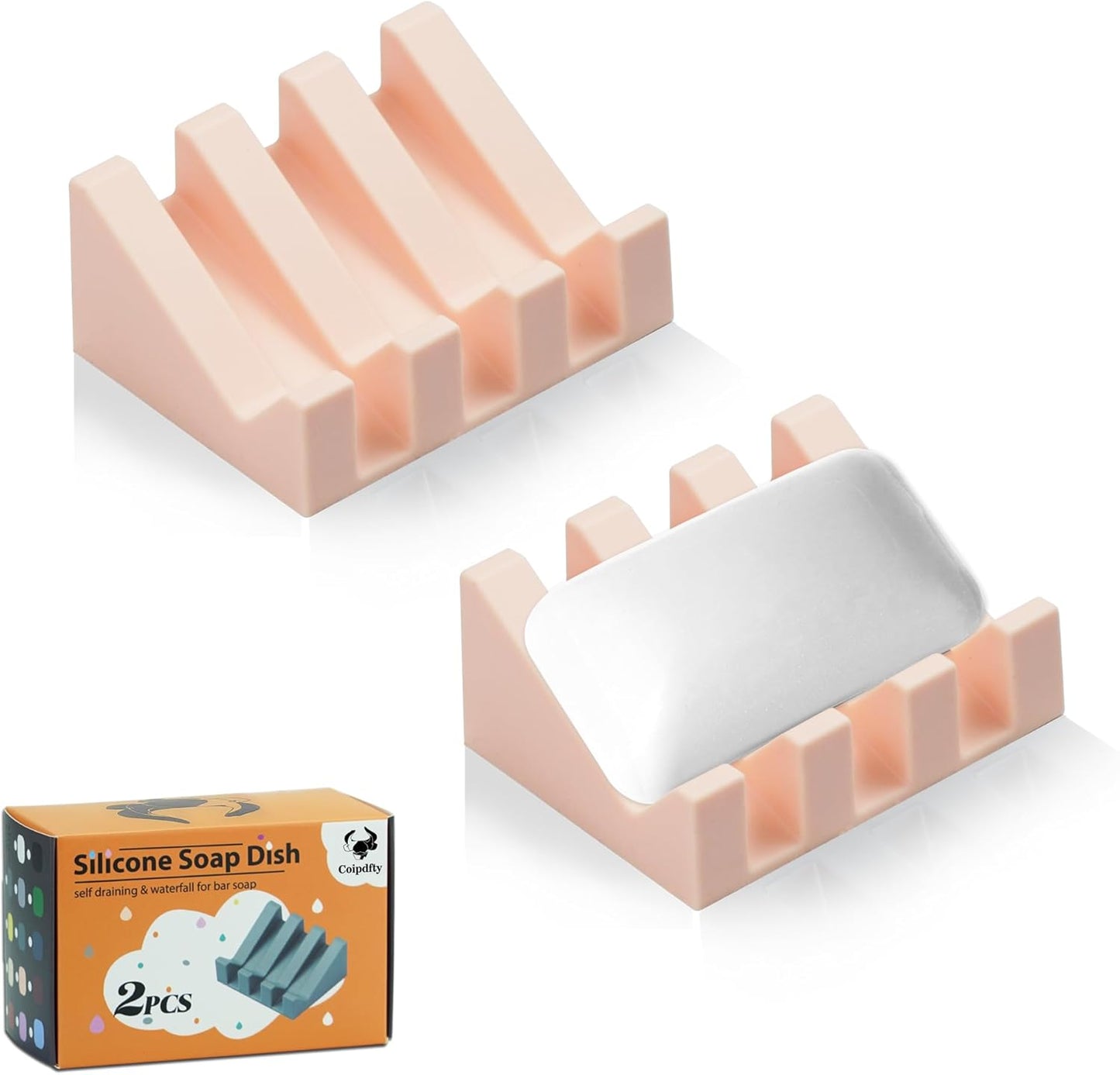 Self Draining Soap Dish Holder,Silicone Soap Dish,for Bathroom,Kitchen, Sponges，Can Extend Soap Life，Keep Soap Bars Dry and Easy Cleaning (2, Pink)