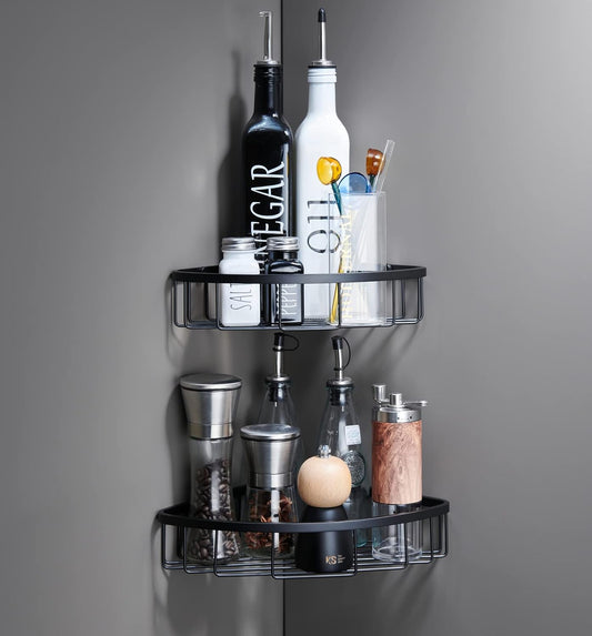 Corner Shower Caddy Organizer, SUS304 Stainless Steel Heavy Duty Rust-Proof Shelf, Wall Mounted Storage Rack for Bathroom, 2 Packs Matte Black