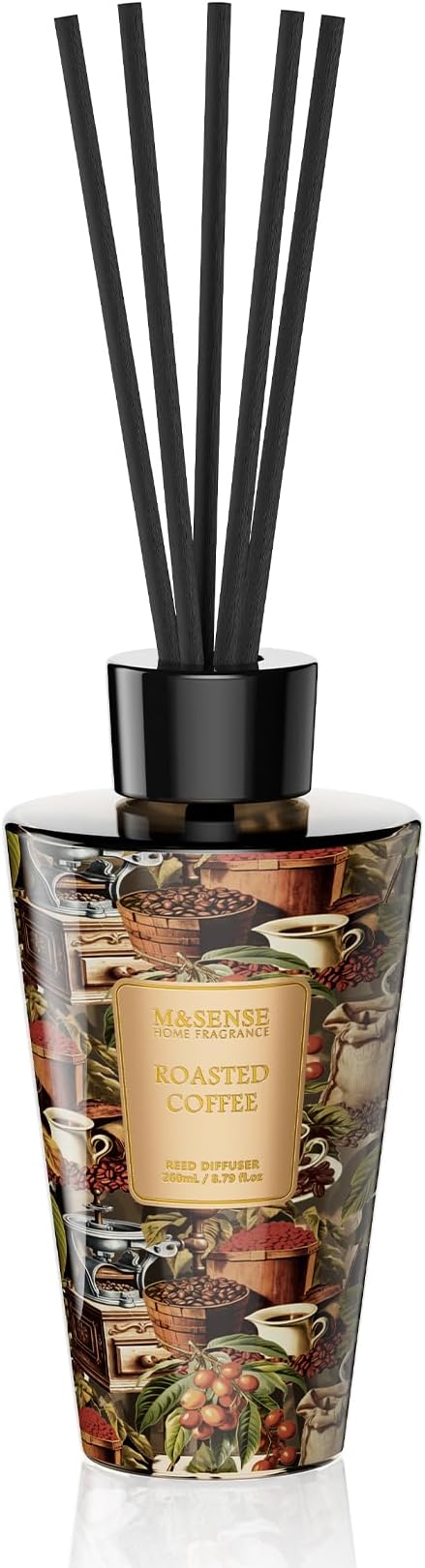 M&SENSE Roasted Coffee Reed Diffuser Set - 8.79fl oz Home Fragrance Non-Toxic Reed Diffuser for Home, Long Lasting Air Freshner Gifts for Bathroom Bedroom Fragrance Decor