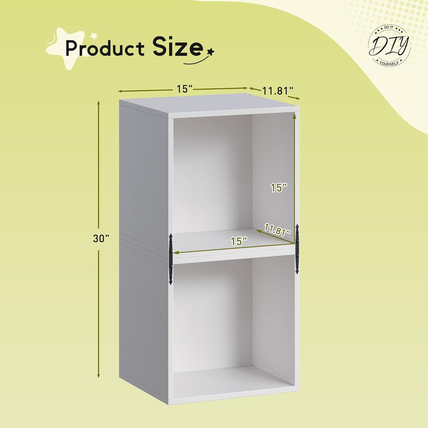 2-Tier Stackable Cube Storage Organizer, DIY Open Storage Display Bookcase with Anti-Tip Design, Cube Book Shelf for Bedroom, Office, Dorm,15" W x 11.81" D x 30" H, White