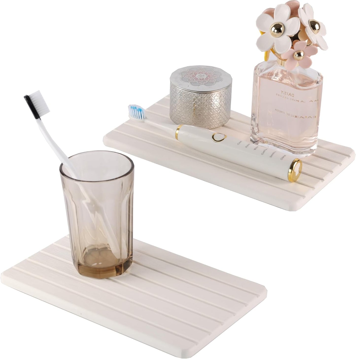 2 PCS Water Absorbent Diatomite Coasters (9.5" x 5.5"), Grooved Design, Water Absorbing Stone Used for Hand Soaps & Plants & toiletries in The Modern Home