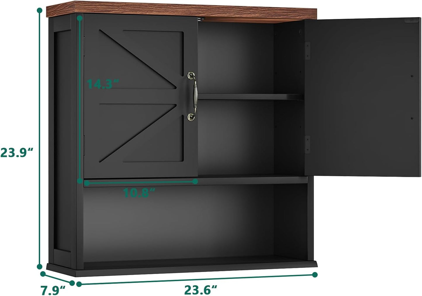 Smuxee Farmhouse Wall Mounted Cabinet, Black Medicine Cabinet with Adjustable Shelf, for Bathroom, Living Room, Laundry Room