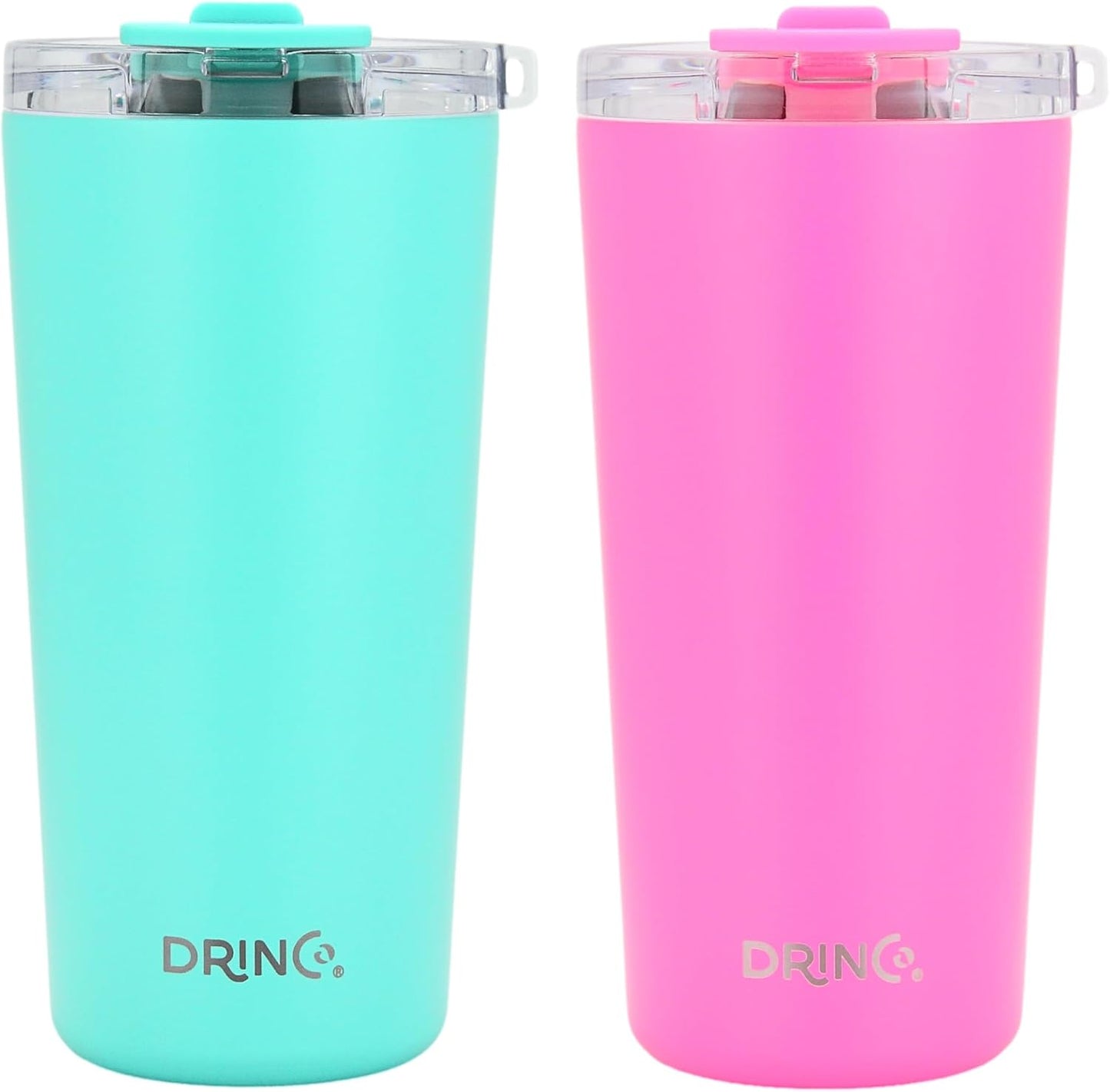 Drinco - 20 oz Stainless Steel Tumbler | Double Walled Vacuum Insulated Mug With Lid, 2 Straws, For Hot & Cold Drinks (2pk 20oz Teal & Pink, 2PK)