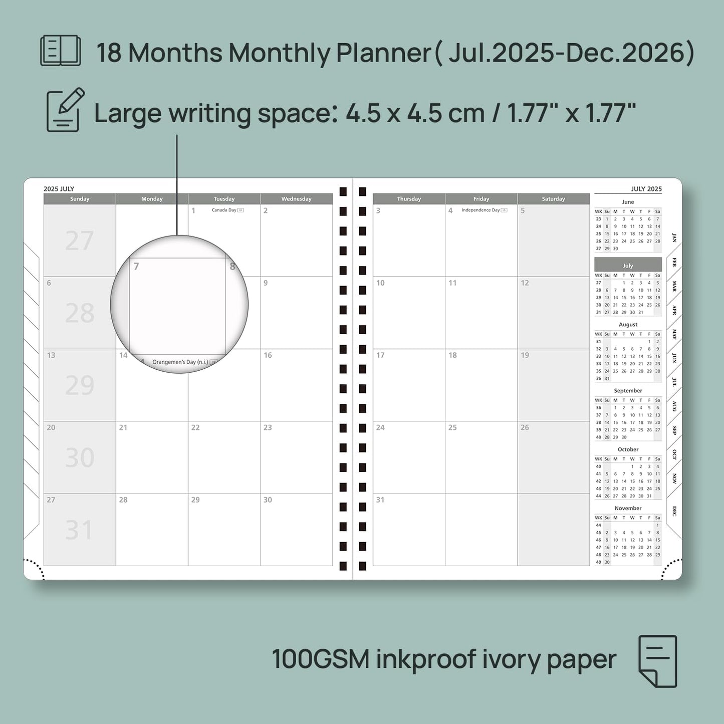 POPRUN Monthly Planner 2025-2026 Spiral Bound (8.5'' x 10.5'') 18 Months Calendar (Jul 2025 - Dec 2026) - 4 Pages per Month with Monthly Expense & Notes, Sunday Start, Leather Cover - Brown
