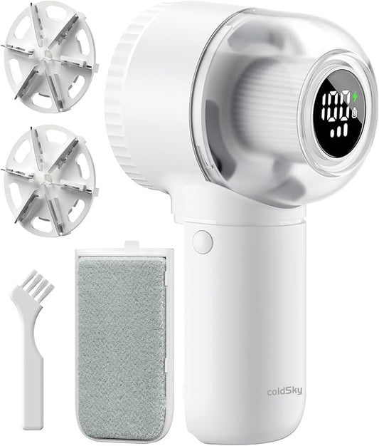 Fabric Shaver, 𝟮 𝗶𝗻 𝟭 Rechargeable Lint Remover with Brush, Large Sweater Shaver with Digital Display, 3 Speeds Lint Shaver, 6-Leaf Blades Lint Remover for Clothes, Sofa, Bedding, White