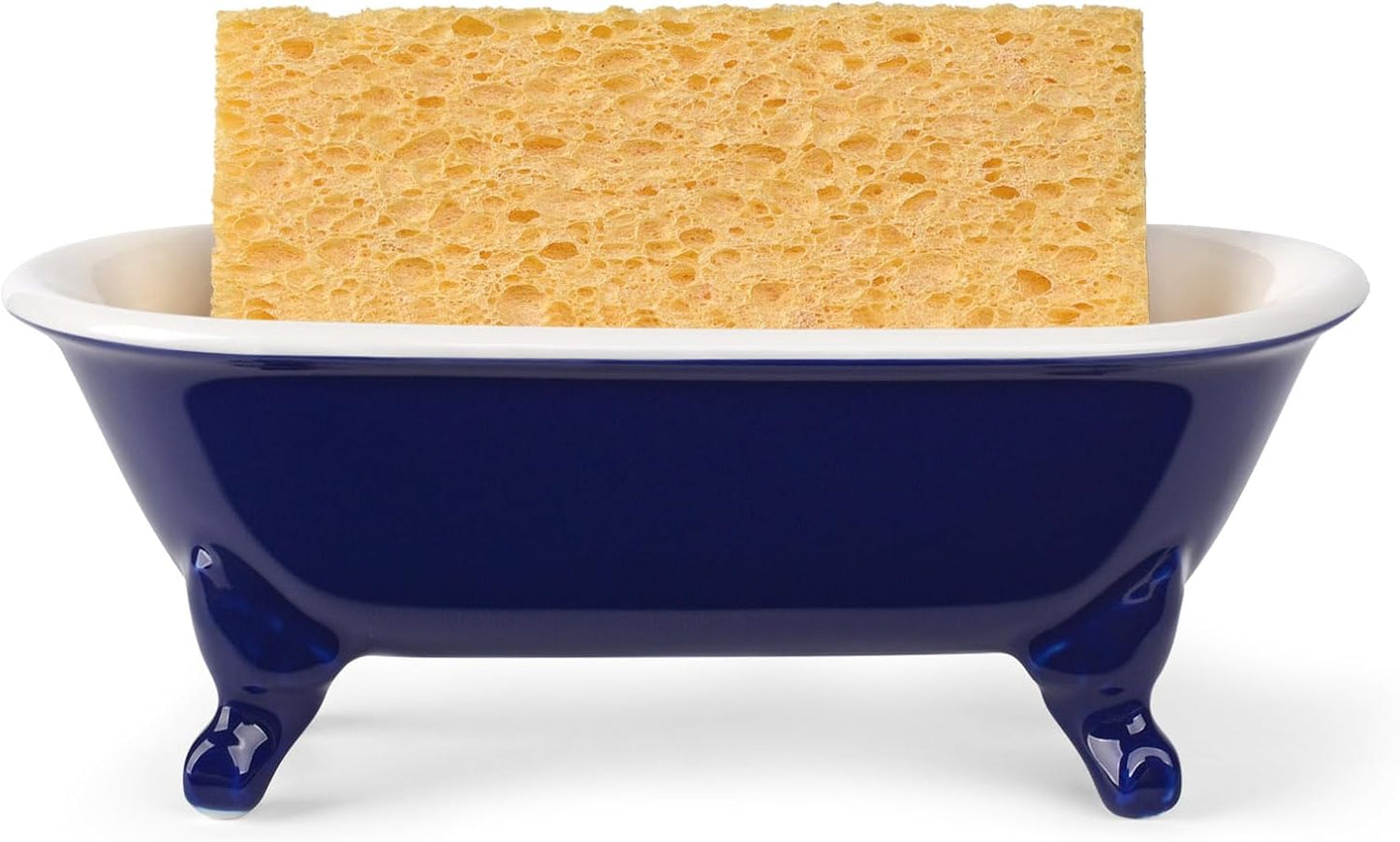 6.5" Ceramic Mini Decorative Clawfoot Bathtub Bar Soap Dish, Kitchen Sponge Holder and Shower Tray for Bathroom, 1 Pack(Navy Blue)