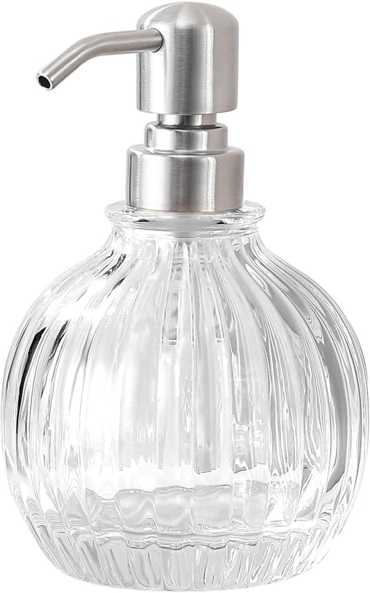 Round Bathroom Soap Dispenser Brushed Nickel Pump, Glass Bottle with Stainless Steel Pump Liquid Soap Dispenser Sphere Countertop Hand Kitchen