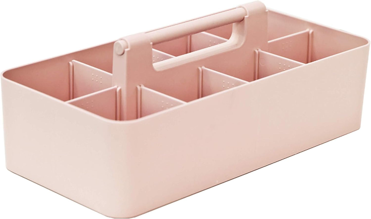 Portable Caddy Organizer -2 Stackable Plastic Caddy with Handle | Desk, Makeup, Dorm Caddy, Classroom Art Organizers (Made In Usa) (Ivory/Indie Pink)