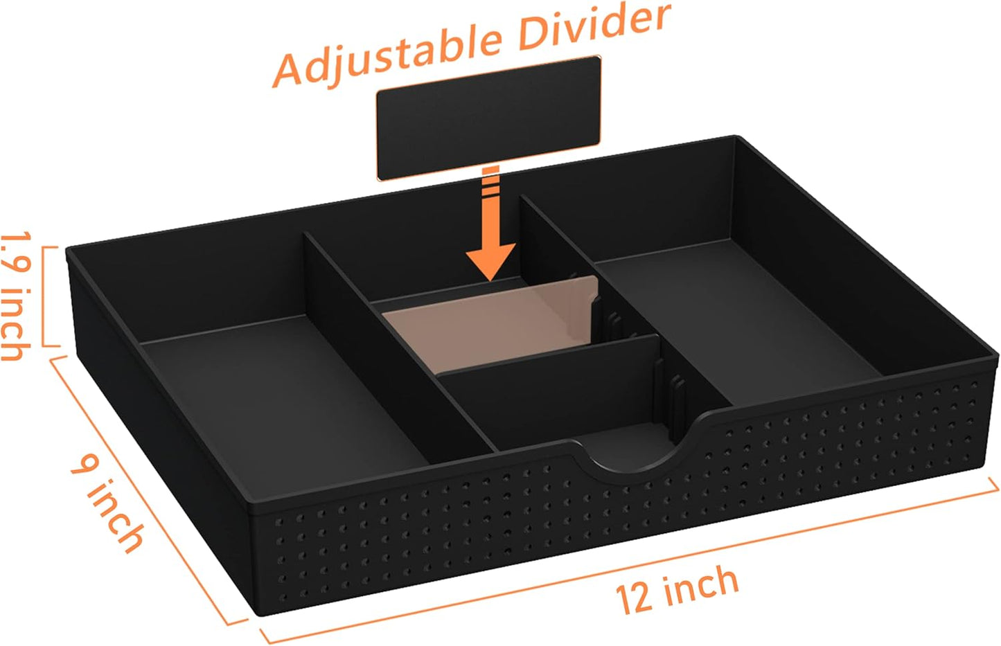 CAXXA 2 Pack 3 Slot Drawer Organizer with Two Adjustable Dividers - Junk Drawer Storage for Office Desk Supplies and Accessories, Black (2 Pack)