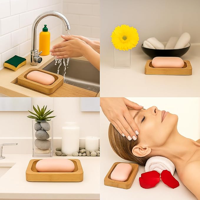 Bamboo Soap Dish with Drainage Slots – Eco-Friendly Wooden Soap Holder for Bathroom, Kitchen & Shower bullet