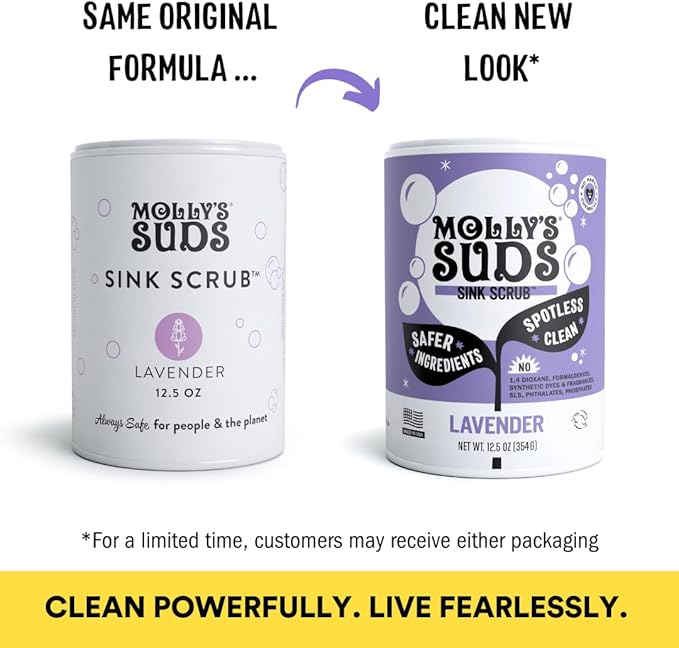 Molly's Suds Sink and All Purpose SCRUB | Gently Removes Stains, Scrubs Away Grease & Gime, Buffs out Scratches | Plant and Mineral Based | 2 Pack, Lavender Scent