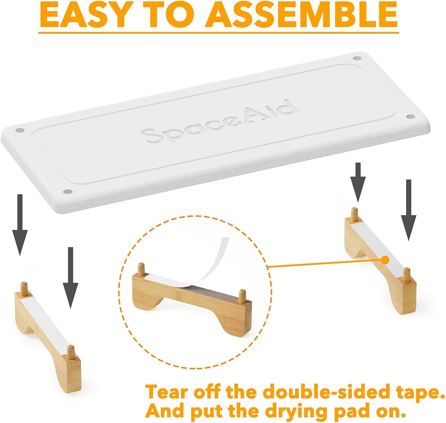 SpaceAid DryingNeat Sink Organizer, Instant Dry Sink Caddy Organizers, Kitchen Sponge Soap Holder Dispenser, Countertop Fast Drying Rack (Bamboo Feet, White)