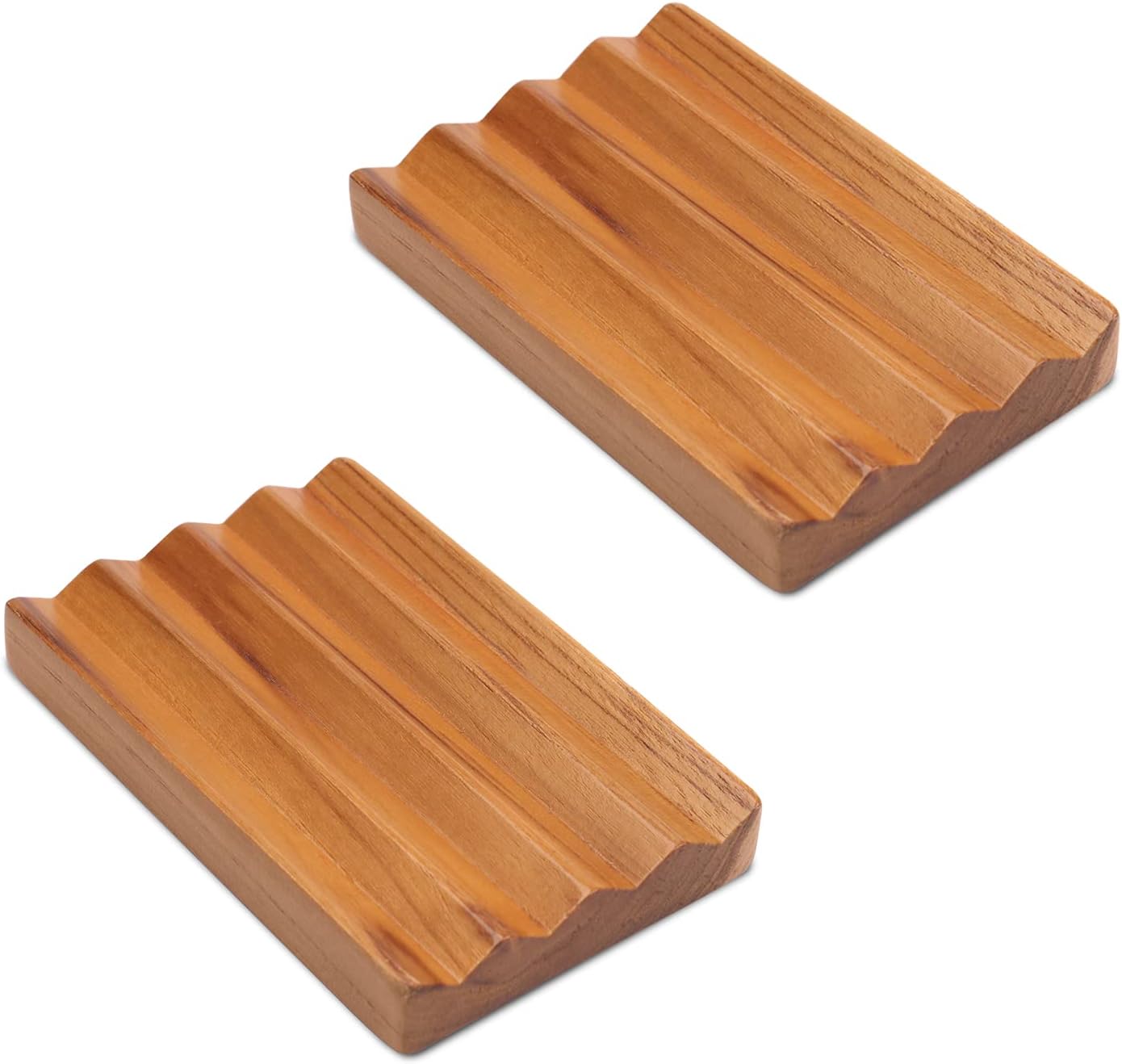 Teak Soap Dish for Shower Pack of 2 by HTB, Wood Decorative Bath Soap Holder Heightened Base Design to Keep Soap Dry in Kitchen, Bathroom, Sink, Bathtub, Wooden Soap Saver for Hand Face Shampoo Bar