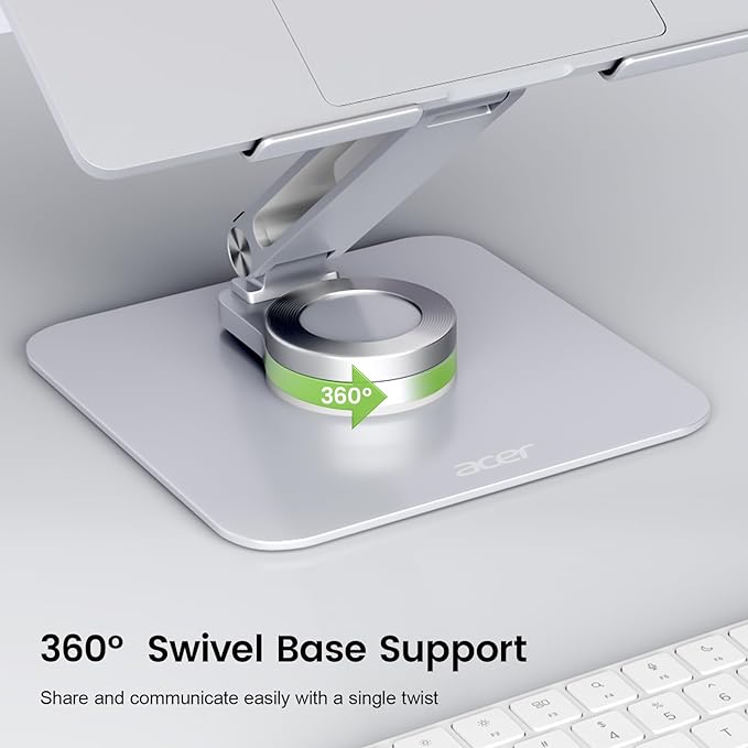 acer Laptop Stand for Desk - with 360 Swivel Base, Rotating Laptop Riser for Desk, Adjustable Computer Stand for Laptops, Ergonomic Riser Holder Foldable, Portable MacBook Pro Air (10-16") - Silver