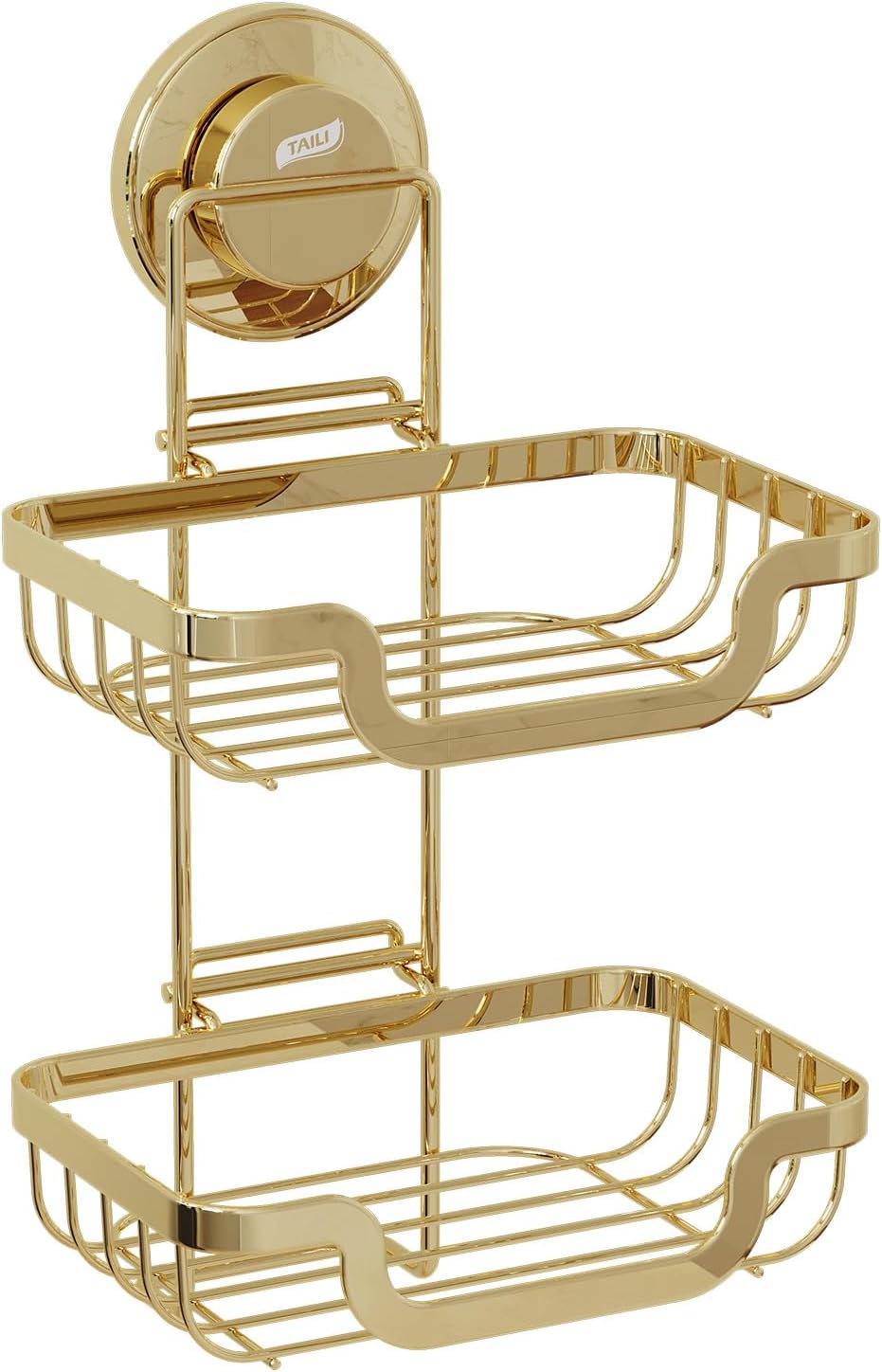 TAILI Double Layer Soap Holder, Bar Soap Dish Suction Cup for Shower Wall, Draining Saver Tray for Bathroom, Rustproof Stainless Steel Sponge Holder for Tub, Kitchen, Drill-Free, Gold