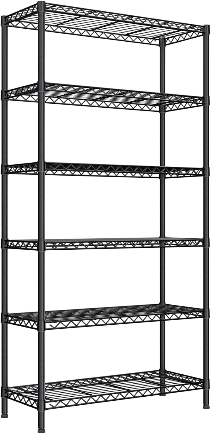 6 Tier Adjustable Storage Shelves,Heavy Duty Metal Utility Shelf 1500LBS Capacity Wire Shelving Unit Organizer Rack for Home Kitchen Pantry Room 14" D x 36" W x 72" H Black