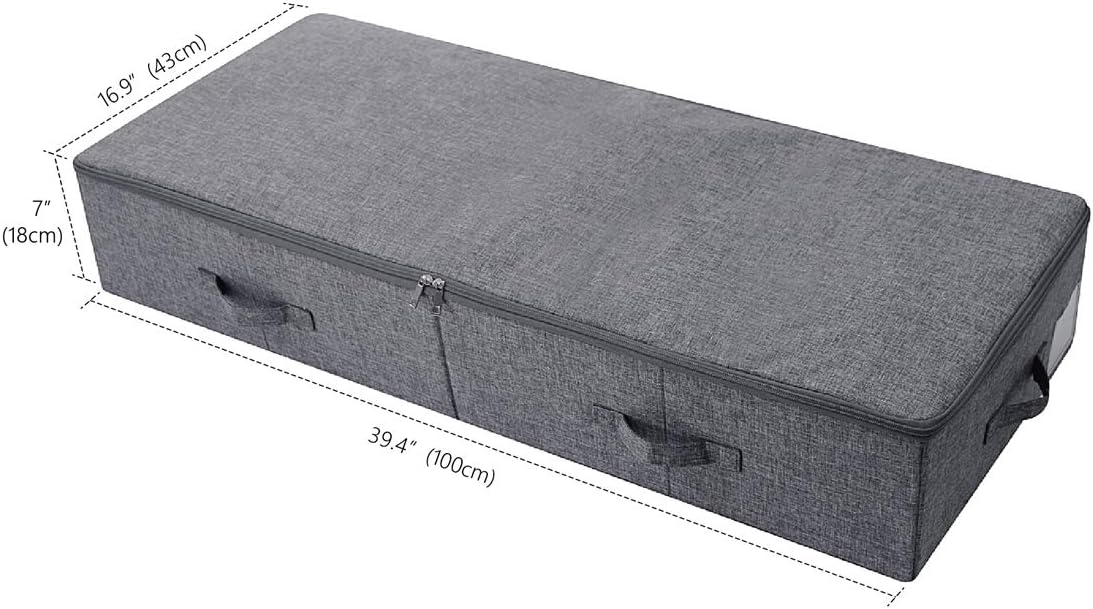 39.4 inch（100cm）Longer Bedroom Underbed Storage Containers with Lid for Duvets, Blankets, Clothes, Shoes, Toys, Comforters, Wedding Dress Folding Rigid Organizer Bins, Black Gray