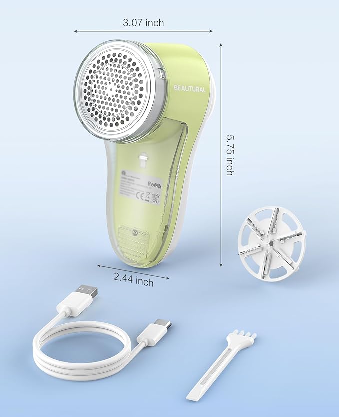 BEAUTURAL Fabric Shaver, Rechargeable Lint Remover for Clothes, Electric Lint Shaver with 6-Leaf Blades, Sweater Shavers to Fuzz, Lint Balls, Pillings, Bobbles for Clothes and Furniture