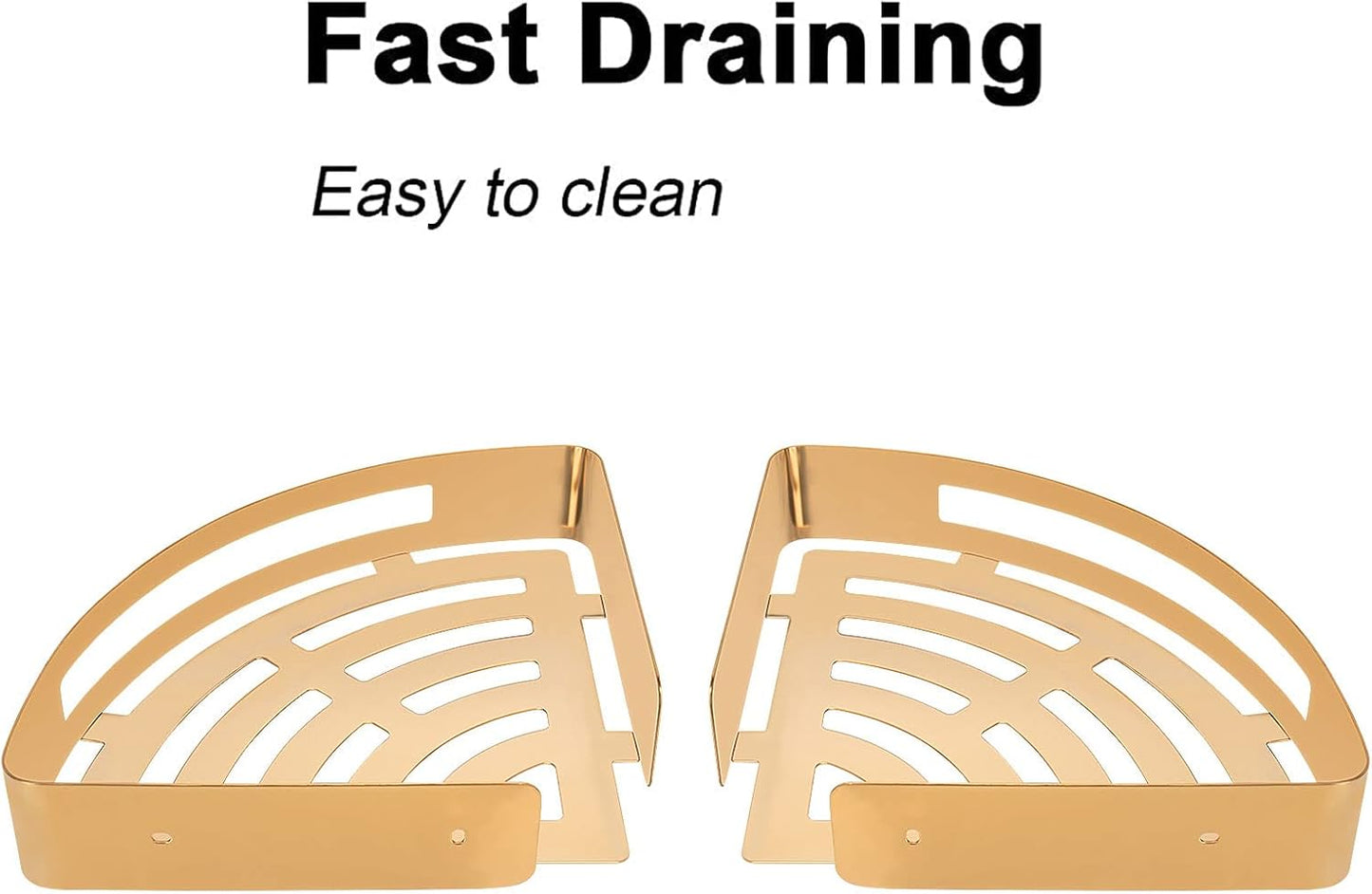 NearMoon Bathroom Shower Caddy 2 Pack, No Drill 304 Stainless Steel Shower Organizer with 2 Hooks (Corner Shelf, Gold)