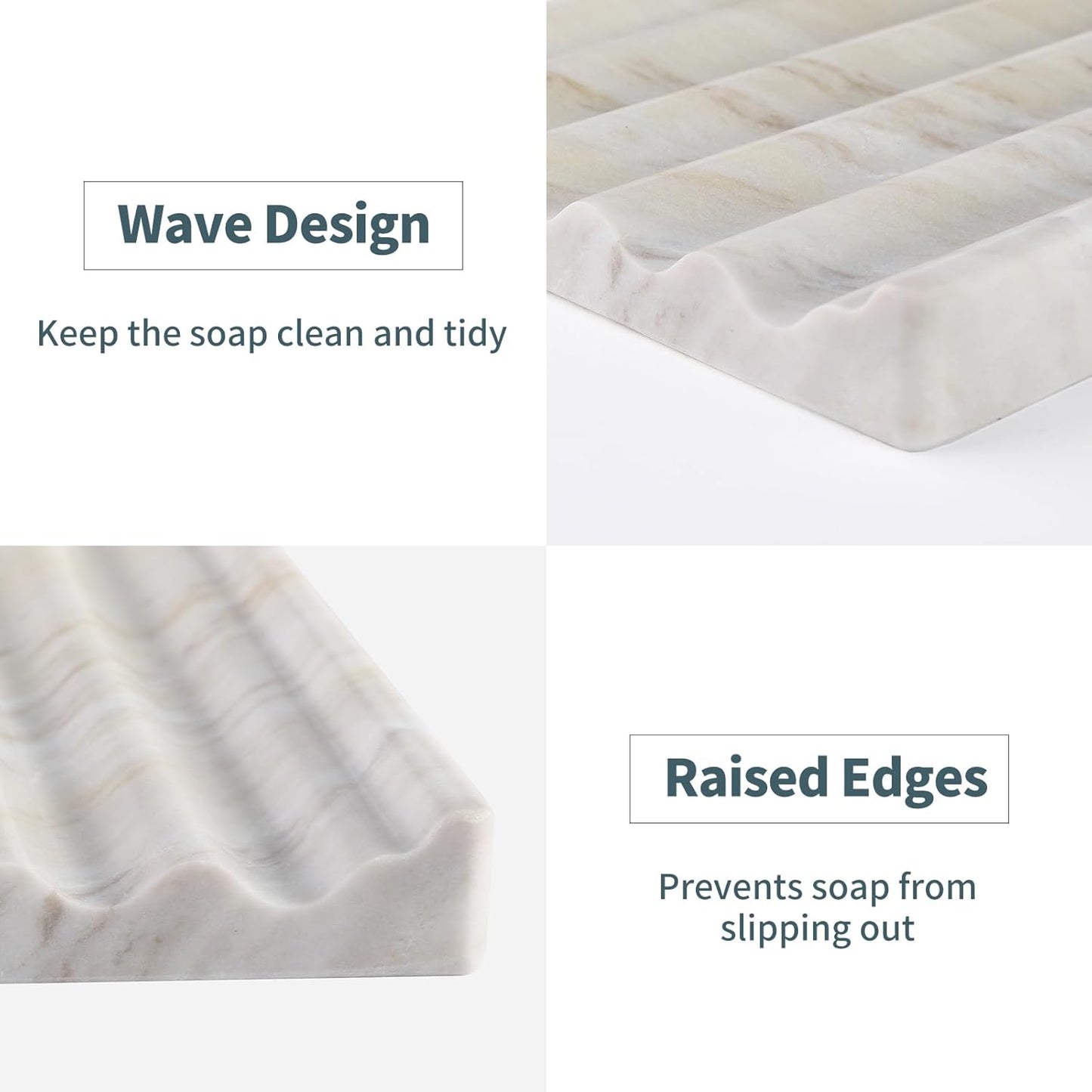 Soap Holder, Marble Soap Dish for Shower, Bar Soaps Holder with Water Ripple Design, Easy Cleaning Soaps Saver for Kitchen Sink，Bathroom, Executive Greek Natural Stone Tray(Agiax)