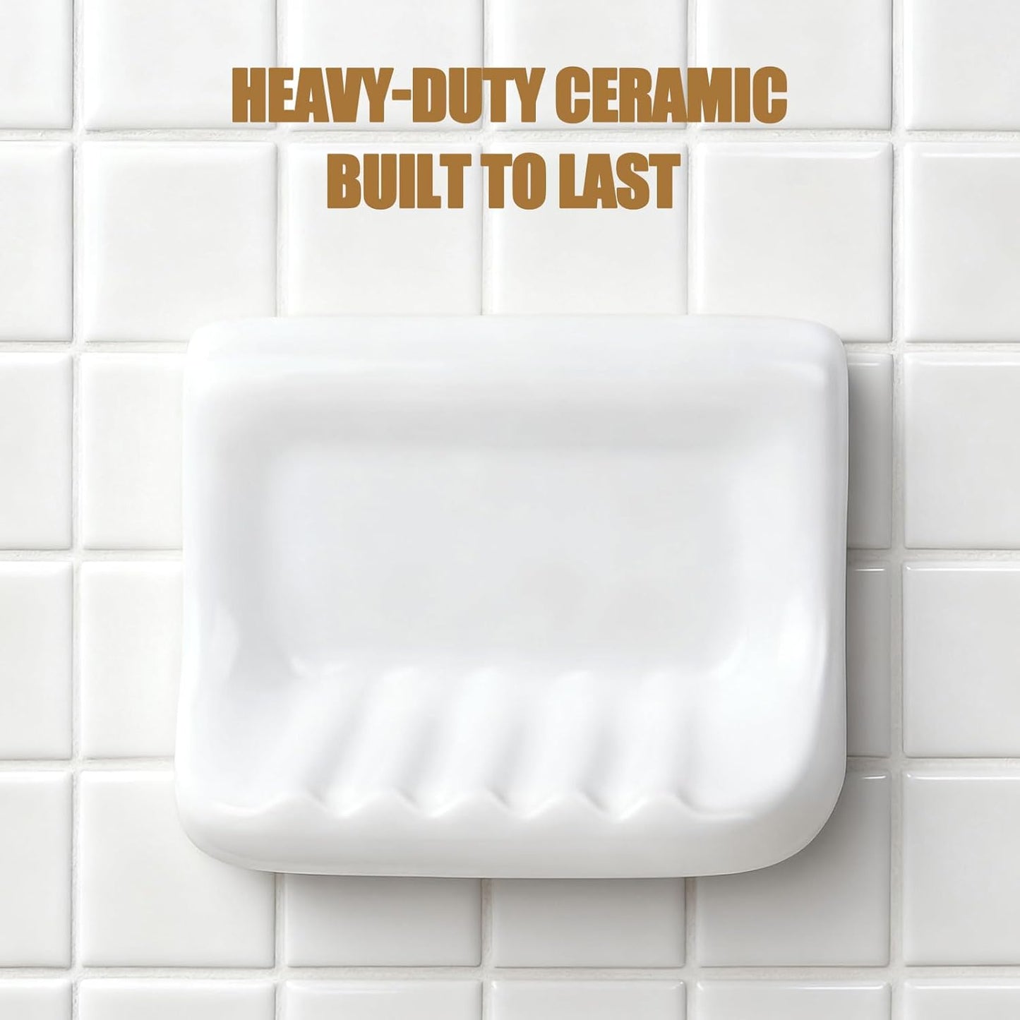 OTHIX Shower Soap Holder & Ceramic Soap Dish for Shower Wall Fits 4x4 Inch Tile Walls, Heavy-Duty Soap Tray with Drainage Slope for Bathroom, Easy Install, No-Slip, White