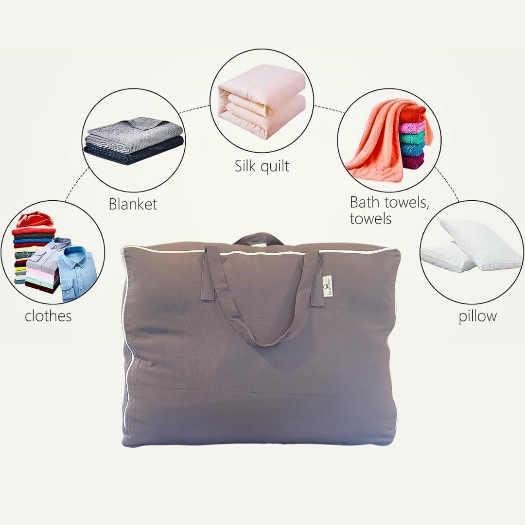 Storage Bag with Handles for Beddings, Comforters, Blankets, Pillows, Linens and Garments | Underbed/WardrobeThick Soft Breathable Closet Organizer Bag (Large (21"X15"X10"), Gray)