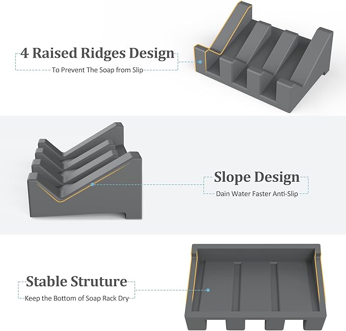 Silicone Soap Dish - Extended Self Draining Holder for Shower and Bathroom - 1 PCS Bathtub Soap Dish With Drainage