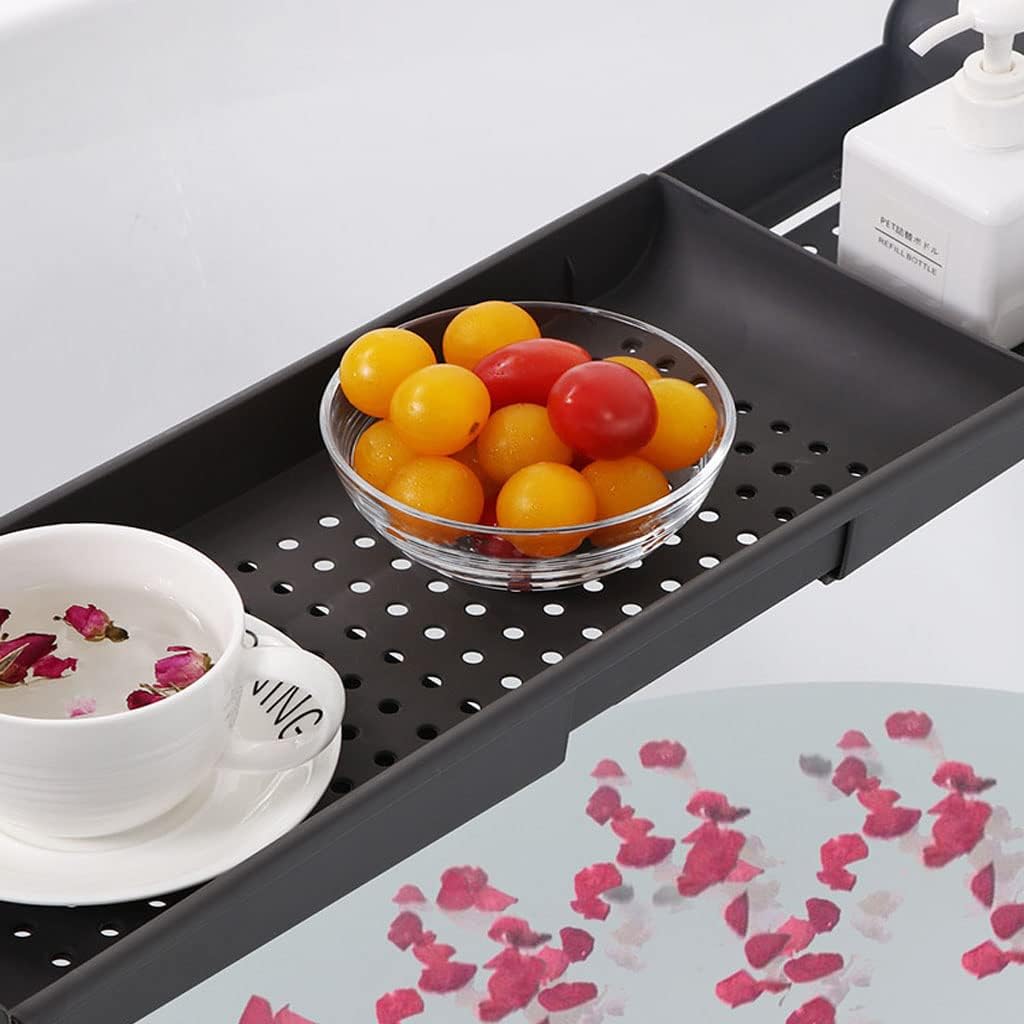 Bathtub Tray Expandable Bath Caddy Storage Rack Multifunctional Bathtub Tub Organizer for Deposit Wash Supplies,Book,Wine,Phone,Bathroom,Shower (Gray)