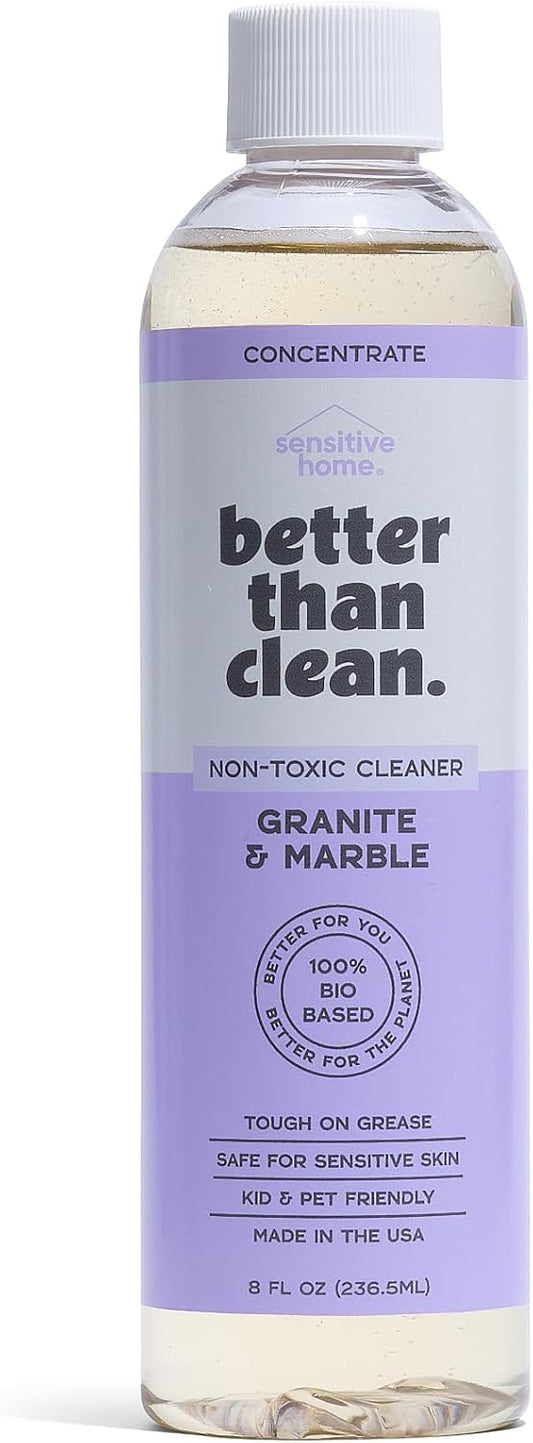 Marble & Granite Cleaner Concentrate - Plant-Based, Non-Toxic, Fragrance Free Cleaning Products - Slate, Marble, and Natural Stone Cleaner, – 8oz Makes 4 Bottles