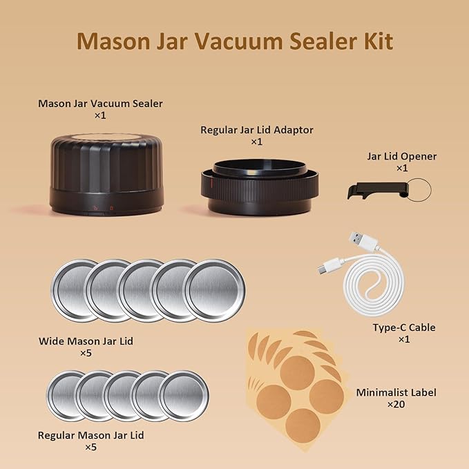 Electric Mason Jar Vacuum Sealer - Automatic Mason Jar Vacuum Sealer Kit, Vacuum Sealer for All Mason Jars With Regular Lids/Wild Mouth Lids, A Must-Have Tool for Canned Foods/Pantry etc