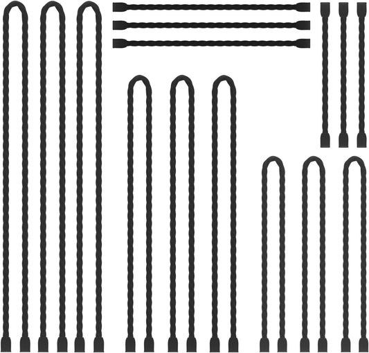 15PCS Silicone Cable Ties Reusable Twist Ties Steel-Core Black Straps Organizer All Purpose Bendable Cord Tie for Indoor Outdoor Holding Securing and Wrapping (4 6 12 18 24 inch)