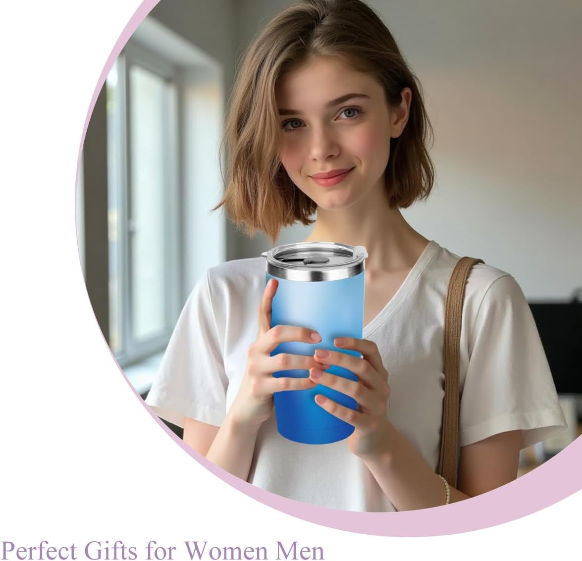 20 oz Insulated Tumbler, Tumbler with Lid Straw, Insulated Travel Coffee Mug Stainless Steel Cup for Cold Hot Drink Gift for Women Friend Girls Sister Colleague Christmas Birthday Friendship (Sky)