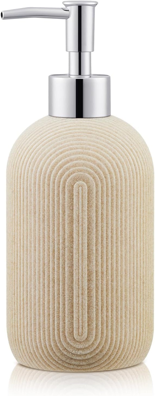 Hand Resin Soap Dispenser Bathroom Set, Bathroom Accessory Set for Kitchen with Pump, Elegant and Minimalist Modern Farmhouse Style Decor, Single Soap Dispenser (Beige)